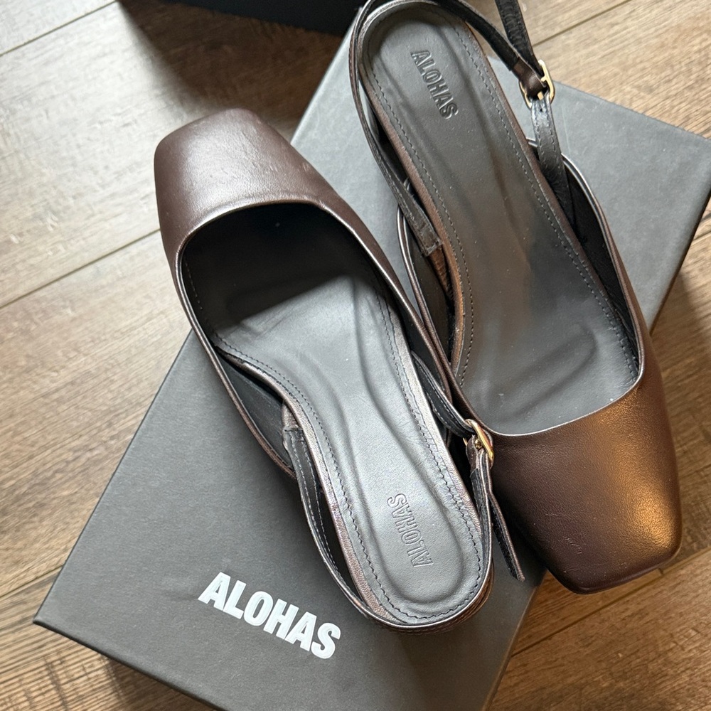 Square-toe Brown Slingback Women Shoes